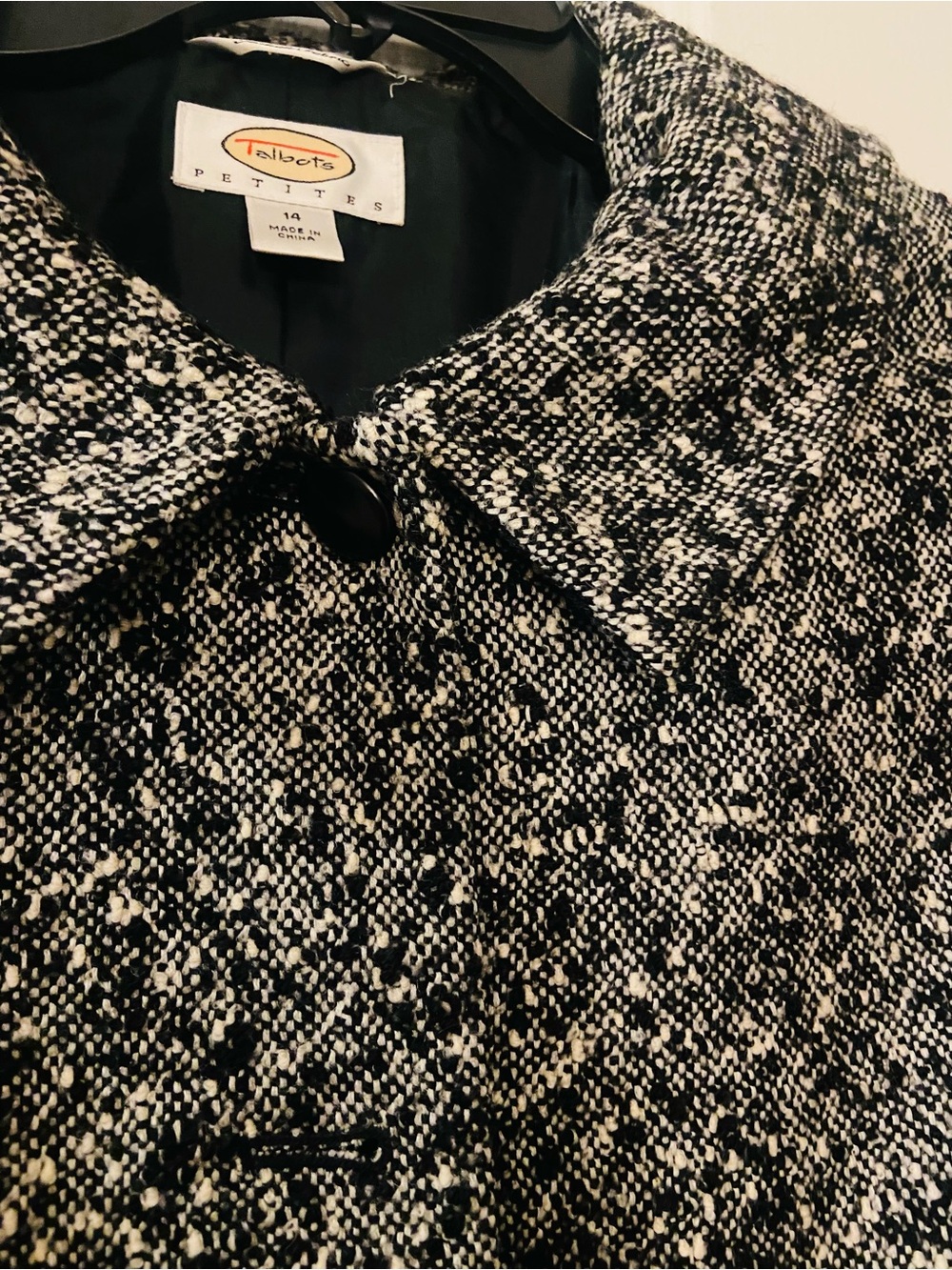Talbots Black & White Textured Bouclé Pea Coat